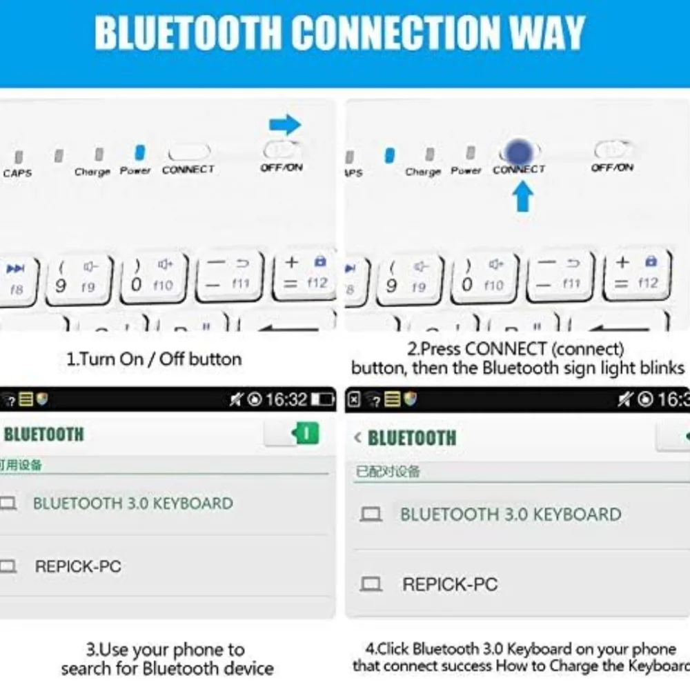 Mobile Bluetooth Wireless Keyboard PU Leather Protective Case for Smart Phones